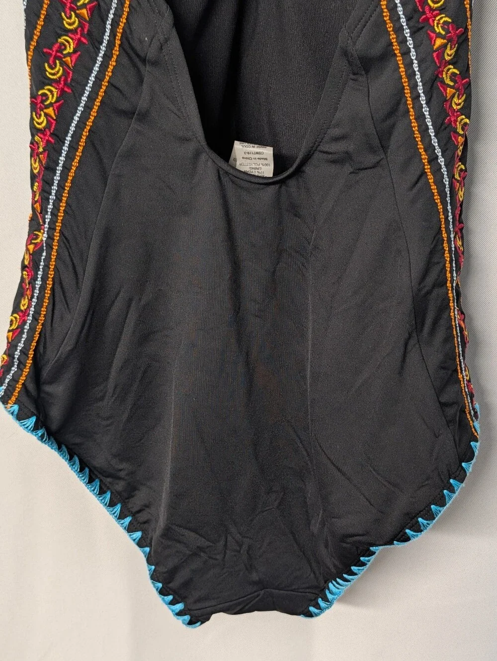 Johnny Was Black Halter One-Piece Bathing Suit with Floral Embroidery Size Small